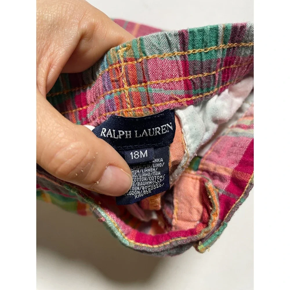 Ralph Lauren Plaid Shorts Toddler Girls 18M Multi Color Ruffle Hem Preppy Summer